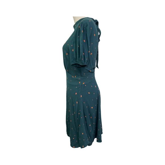 Free People Green Polka Dot Fit & Flare Mini Dress Size 6 Open Back Puff Sleeve - Picture 4 of 8